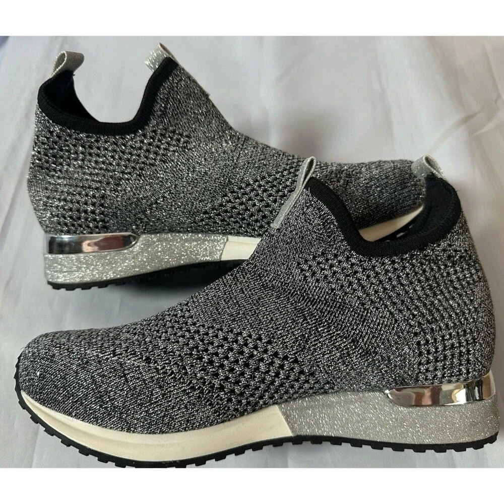 J Slides Oren Knit Slip On Sneakers Black Silver Women’s Size 6